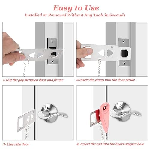 AceMining Portable Door Lock Home Security Door Locker Travel Lockdown Locks for Additional Safety and Privacy Perfect for Traveling Hotel Home Apartment College-Pink(1 Pack) thumbnail 5