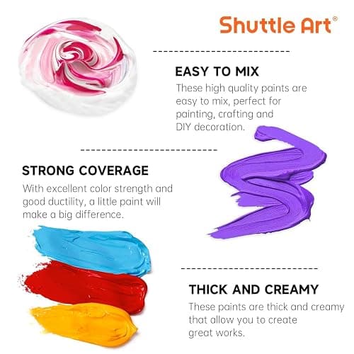 Shuttle Art 18 Colors Acrylic Paint Bottle Set (250ml/8.45oz), Rich Pigmented Bulk Painting Supplies for Artists, Beginners and Kids on Rocks Crafts Canvas Wood Ceramic thumbnail 5