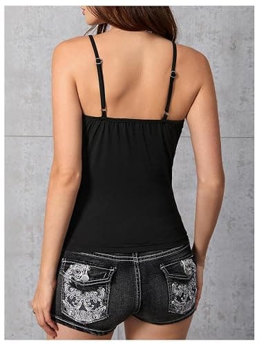 Verdusa Women's Gothic Lace Y2k Cami Top Ruched Slim Fit Camisole Sleeveless Going Out Tops thumbnail 3