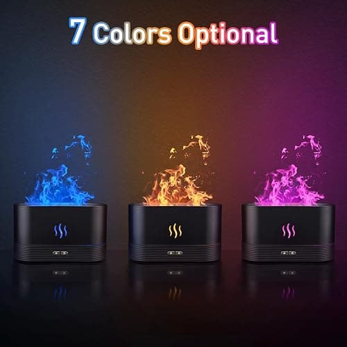 Colorful Flame Air Aroma Diffuser Humidifier, Upgraded 7 Flame Colors Noiseless Essential Oil Diffuser for Home,Office,Yoga with Auto-Off Protection 180mL (8Hours Black) thumbnail 4