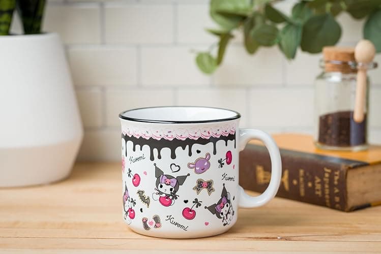 Silver Buffalo Sanrio Hello Kitty and Friends Kuromi Cherries and Black Hearts Ceramic Camper Mug, 20 Ounces thumbnail 2