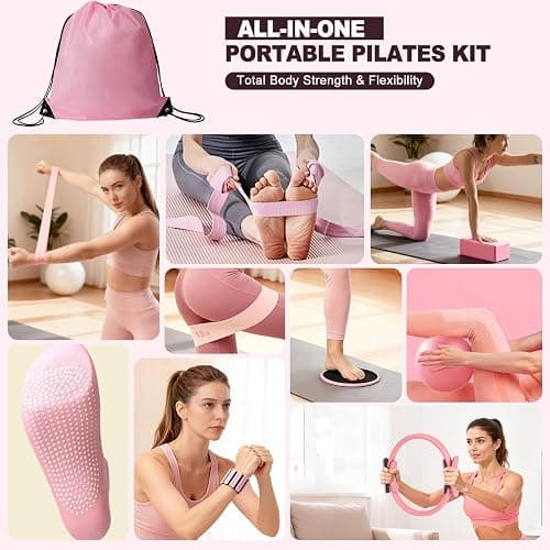 Pilates Kit, Home Pilates Workout Kit for Women, Pilates Equipment with Pilates Ring and Ball, Yoga Block & 5 Resistance Bands, Ankle Weights, Sliders & Grip Socks, Workout Guide Included thumbnail 2