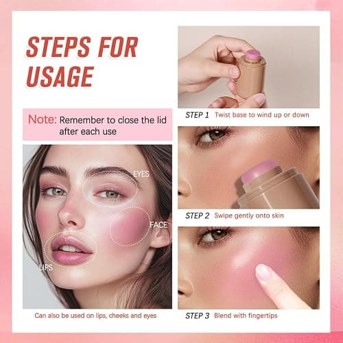 Cream Blush stick, Natural-Looking Matte Finish Makeup Blush stick, Hydrating Long Lasting Lightweight Blendable Blush for cheeks (#4 Neutal Peach, 1 PC) thumbnail 7