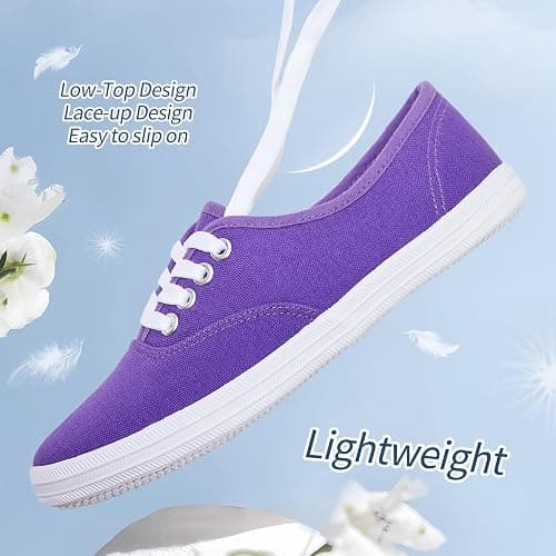 TUOPIN Womens White Canvas Sneakers Low Top Lace-up Canvas Shoes Lightweight Casual Tennis Shoes thumbnail 4