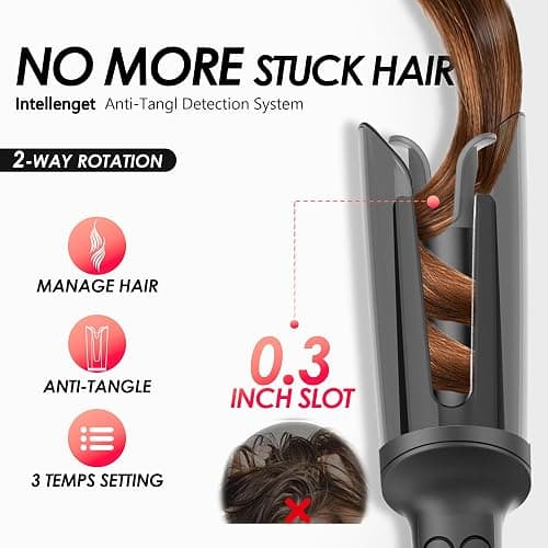 LA MAESII Automatic Rotating Curling Iron, Hair Curler with 3 Temps Fast Heating, 2-Way Rotating 1 Inch Curling Wand, Ceramic Coating, Ionic, Anti-Scald, Anti-Tangle, Dual Voltage Auto Shut-Off (Gray) thumbnail 6