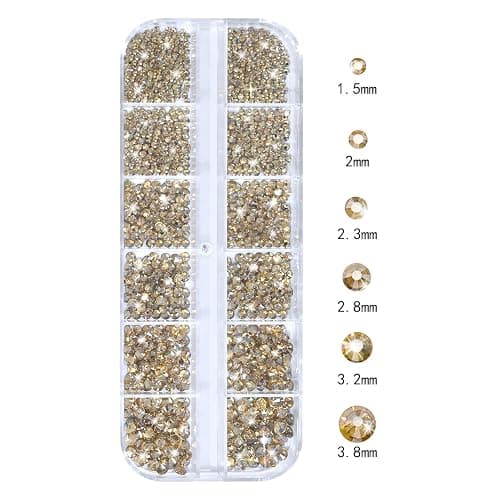HNUIX Nail Rhinestones - 3D Multi Shape Size Crystal, Champagne Gold Nail Gems, Flat Back, with Kit, for Nail Art, DIY Decorations thumbnail 3