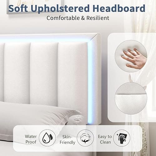 IMMERSTABLE Full Bed Frame with 4 Drawers, Full Size Bed Frame with LED Lights, Upholstered Bed Frame Full Size with Headboard, No Box Spring Needed, Noise-Free, Easy Assembly, White - White - Full thumbnail 5