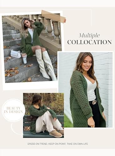 Dokotoo Women's 2025 Fashion Casual Open Front Long Sleeve Chunky Cable Knit Cardigans Sweaters Outerwear Coats with Pockets thumbnail 4