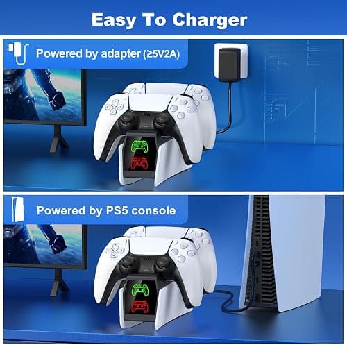 GAMSINGY PS5 Controller Ladestation für Dualsense Wireless/Edge Controller, Ladestation für PlayStation 5 Controller mit 2-3Std Schnelllade/LED-Ladeanzeige thumbnail 6