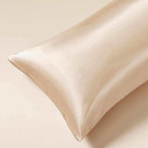 HommxJF 5Pcs Champagne Silk Sheets Full Size Satin Sheets Set with 1 Satin Flat Sheet,1Deep Pocket Fitted Sheet,3 Pillowcases with Envelope Closure thumbnail 5