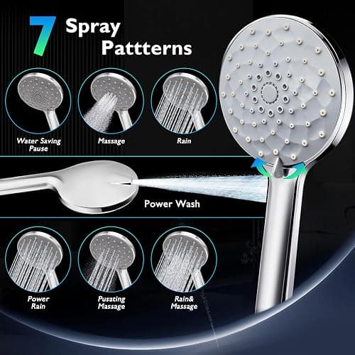 PinWin Shower Head, 8'' Dual Rain Shower Head with 11'' Adjustable Extension Arm, 7-Setting High-Pressure Handheld Combo, Rainfall LED Shower Head Water Temperature Controlled Color Changing,Chrome thumbnail 4