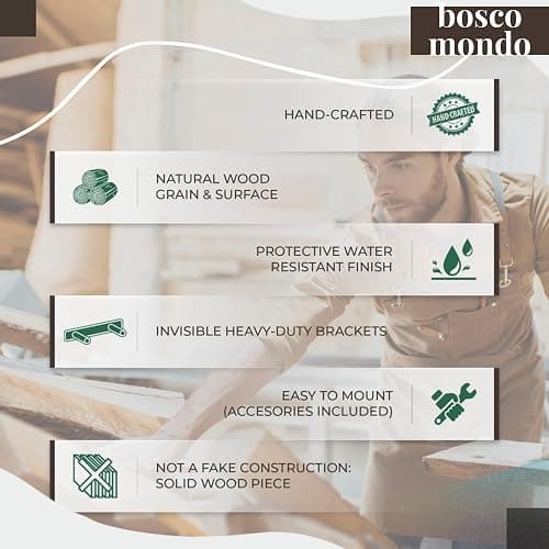 BoscoMondo Solid Wood Fireplace Mantel Shelf, Floating Mantle for Living Room, Farmhouse Rustic Wood Mantel, Easy Wall Mount with Heavy-Duty Metal Bracket (60", Intense Brown) - 60" - Intense Brown thumbnail 6