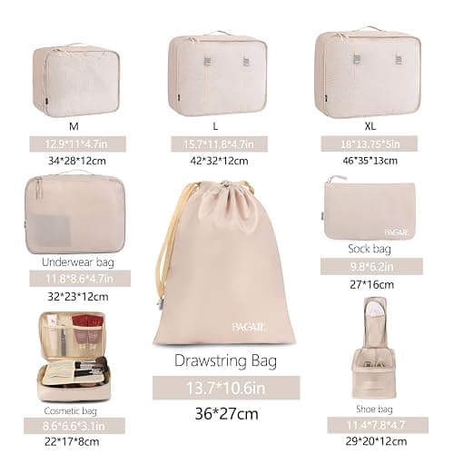 BAGAIL 8 Set Packing Cubes Luggage Organizer Bags for Travel Accessories-Cream - Cream - 8 Set thumbnail 2