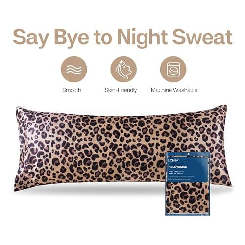 MR&HM Satin Body Pillow Cover, Soft and Breathable Body Pillow Case with Envelope Closure, Cooling and Silky Long Pillowcase for Hair and Skin,Grey (20x54, Brown Leopard) thumbnail 4