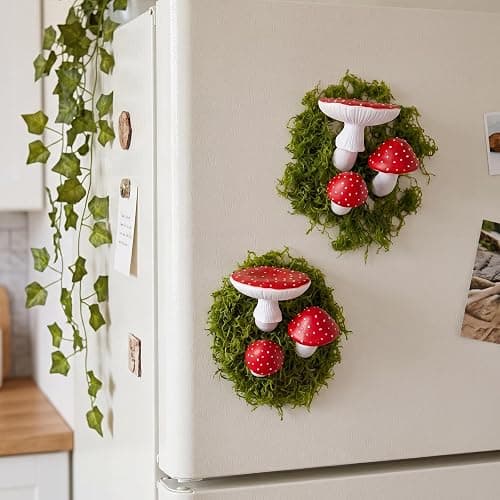 Yerliker 7 Pcs Mushroom Magnets for Fridge Resin Mushroom Floating Wall Shelf with Moss Aesthetic Fairy Party Decorations for Refrigerator Kitchen Cottage Room Bedroom Decor thumbnail 4