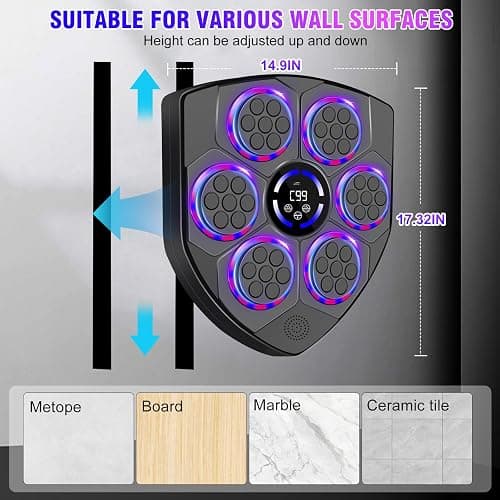 YORWHIN Smart Music Boxing Machine for Adults and Kids, Bluetooth Boxing Equipment with Boxing Gloves, Wall Mounted Electronic Punching Machine for Home Gym Workout Indoor thumbnail 7