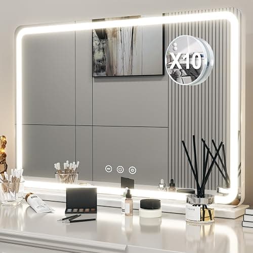 LIANWANG Hollywood Schminkspiegel mit Beleuchtung, Hollywood Spiegel mit 3 Farbtemperaturen, Groß Schminkspiegel mit Touchscreen-Steuerung und USB Für Makeup 80 X 57cm - Image 1