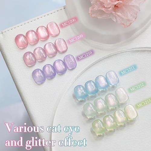 Double Rhythm 0.5 OZ Cat Eye Gel Polish with Magnet 15ML Holographic Glitter Shimmer Translucent Jelly Color Magnetic Nail Polish Salon DIY at Home (Fruit Teal Green-MC1211) thumbnail 9