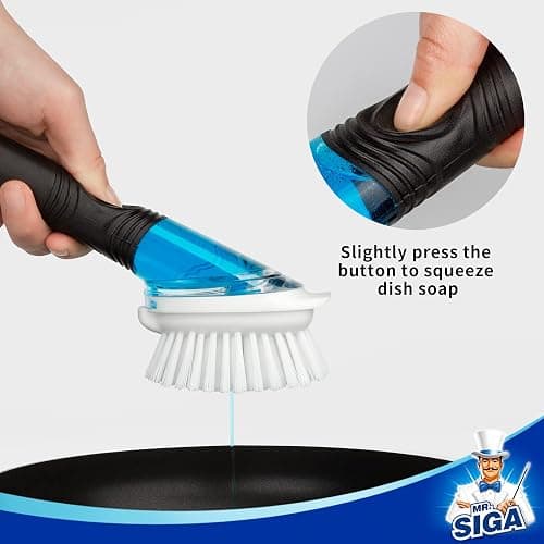 MR.SIGA Soap Dispensing Dish Brush, Kitchen Brush for Pot Pan Sink Cleaning, Black, Pack of 2 thumbnail 4