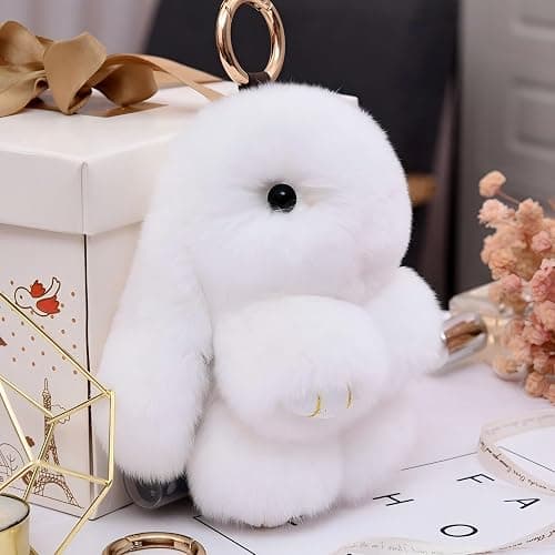 Fluffy Bunny Keychain Plush Lulu Bunny Keychain for Women, Soft Rabbit Cute Bag Charms for Easter Birthday Gift thumbnail 2