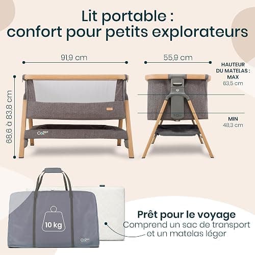 Tutti Bambini CoZee® Berceau Bébé & Lit Cododo 2-in-1 - Lit Bébé avec Matelas Respirant - 6 Hauteurs Réglables - Fenêtre D'Aération - Pliable - 0-6 Mois (Chêne & Charbon) thumbnail 2
