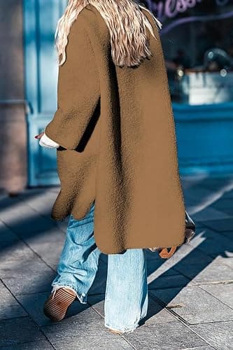Aoang Women 2025 Winter Faux Fur Coats Fuzzy Fleece Open Front Outerwear Button Down Sherpa Long Jackets thumbnail 2