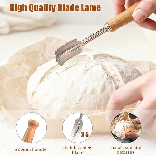 Panny Sourdough Starter Kit, Banneton Bread Proofing Basket with Glass Sour Dough Starter Jar, Sourdough Bread Baking Supplies, Making Tools, 9" Round & 10" Oval Baskets, Christmas Gift for Men Women thumbnail 8