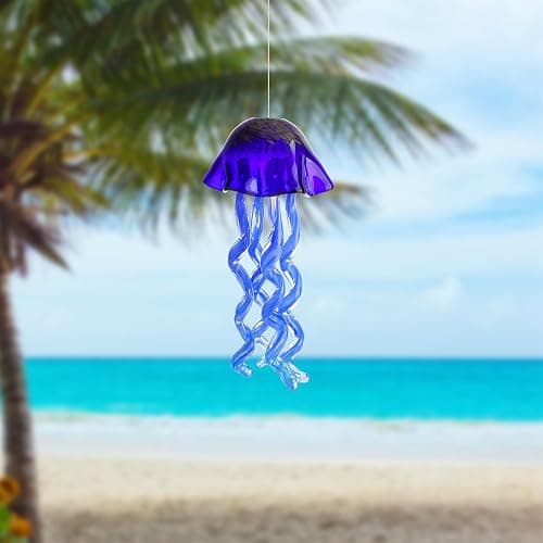 20Inch Art Blown Glass Jellyfish Wind Chime,Handmade Glass Jellyfish Hanging Sun Catcher Wind Chime,Wind Chimes for Outdoor,Animal Glass Blown Wind Chimes for Garden Yard Wedding Decor(Royal Blue) thumbnail 4