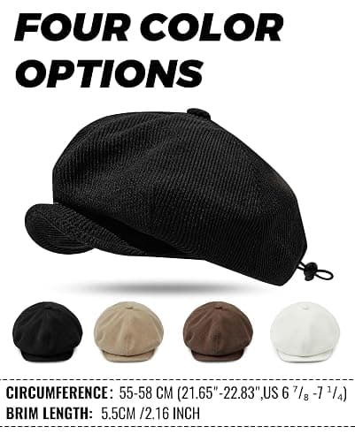 Clakllie Men's Newsboy Hat Peaky Blinders Hat Flat Cap for Women Elegant Style Beret Scally Hats Soft Cabbie Driver Snap Hats thumbnail 5