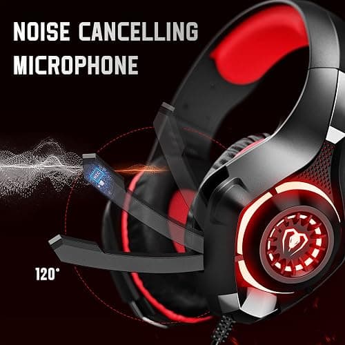 Tatybo Gaming Headset for Ps4 Ps5 Xbox One Switch PC with Noise Canceling Mic, Deep Bass Stereo Sound (Black Red) thumbnail 3