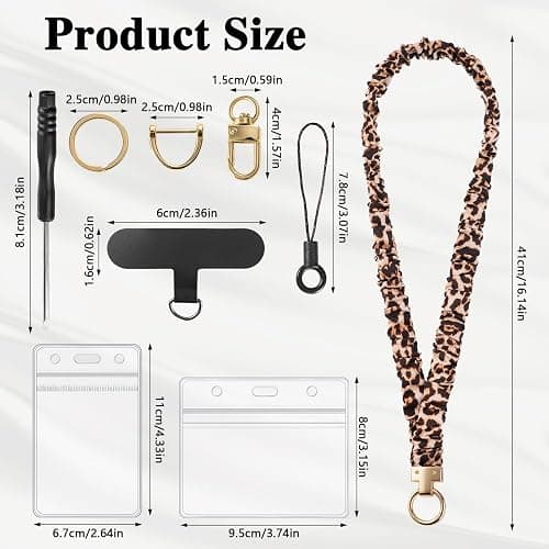 Scrunchie Lanyard for ID Badges & Keychain, Teacher Lanyards Leopard Print | Stretchy lanyard, retractable card access, 2 waterproof holders, phone tab and metal clip, soft for daily wear thumbnail 3