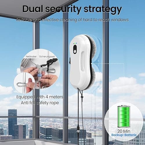 Lifellery Fensterputzroboter 5600Pa, Fensterputzroboter mit Sprühfunktion, Fensterreiniger Roboter mit Fernbedienung, 3 Reinigungswege, Intelligente Navigation und Kantenerkennungssystem thumbnail 7
