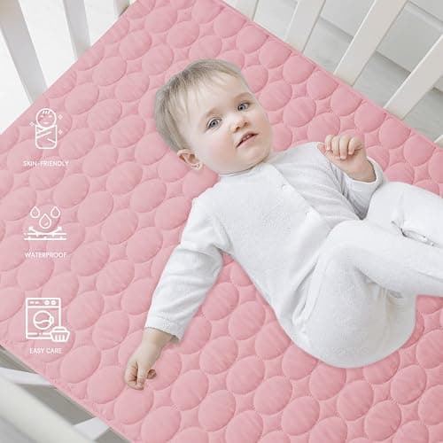 Crib Mattress Protector Sheets Waterproof 2 Pack, Quilted Crib Mattress Pad Cover Fitted Fits for Baby Toddler Bed Mattress, Grey & Pink, 52” x 28” thumbnail 7