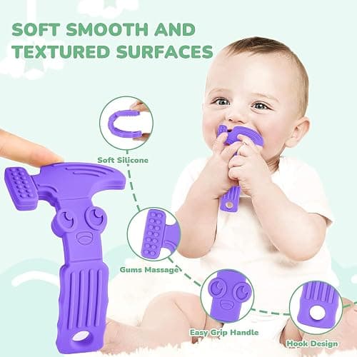 TYRY.HU Baby Teething Toys for Babies, Baby Teether Toys, BPA Free Silicone Baby Molar Teether Chew Toys, Hammer Wrench Spanner Pliers for Boys Girls, Soft-Textured, Easy to Hold & Clean, 4 Packs thumbnail 5