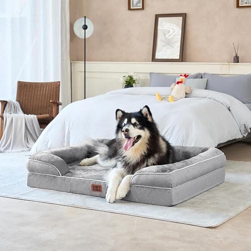 EHEYCIGA Orthopedic Dog Beds for Extra Large Dogs 44x32Inch, Waterproof Memory Foam XL Pet Bed with Sides, Non-Slip and Egg-Crate Foam Big Dog Couch Bed with Washable Removable Cover, Grey thumbnail 9