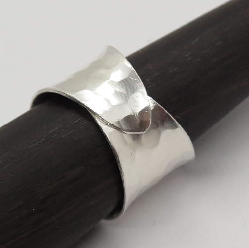 Hammered Sterling Silver Handmade Wide Band Ring, Classic Shiny Finish Wrap Band, Adjustable to Sizes 6-12, Can fit Also as Thumb ring, Gift for Her thumbnail 8