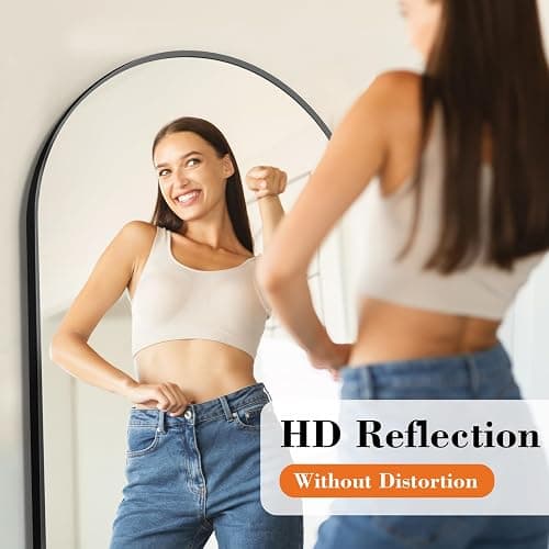 DUMOS Arched Full Length Mirror with Stand 64"x21" Floor Standing Aluminum Frame for Bedroom Body Hanging Leaning Modern Simple Home Decor Shatter-proorf Nano Glass Wall Living Room Cloakroom Black thumbnail 4