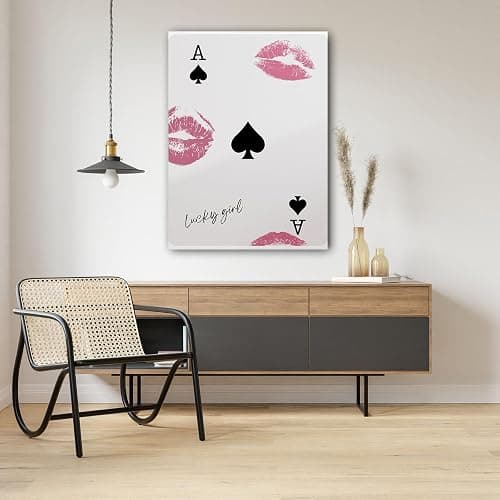 JODYCEBU Stylish Playing Cards Wall Canvas Art Ace of Spades Lucky You Poster Stylish Retro Wall Art Aesthetic Print Preppy Kiss Poster Wall Decor thumbnail 2