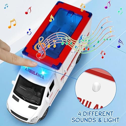 Toy Ambulance Boys Age 3-5 With 4 Different Flashing Lights & Sound, Back And Side Doors Open Friction-Powered Wheels Light Up Toy Hospital Sets Buses Birthday Gift 3 4 Year Old And Up Girl Boy Toys thumbnail 4