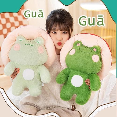 Enivtfz Frog Plush Toys, 10" Cute Frog with Red Mushroom Hat Stuffed Animals, Kawaii Plushies Gift for Kids Girls Adults Valentines Birthdays Gift（Light Green Red hat, 10inch thumbnail 5