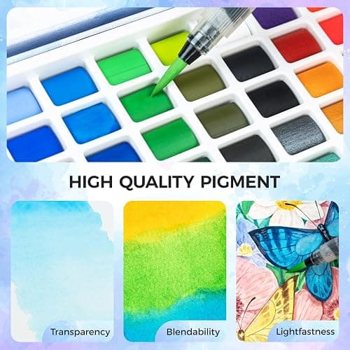 Ohuhu Watercolor Travel Paint Set, Portable Watercolor Kit for Outdoors 50-color with Watercolor Papers, Brush Pen, Acrylic Pen, Pencil and Accessories for Painting, Non-toxic Watercolors Paint for Artists Adults Beginners Kids Gift Idea thumbnail 4