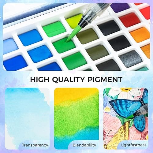 Ohuhu Watercolor Travel Paint Set, Portable Watercolor Kit for Outdoors 50-color with Watercolor Papers, Brush Pen, Acrylic Pen, Pencil and Accessories for Painting, Non-toxic Watercolors Paint for Artists Adults Beginners Kids Gift Idea thumbnail 4