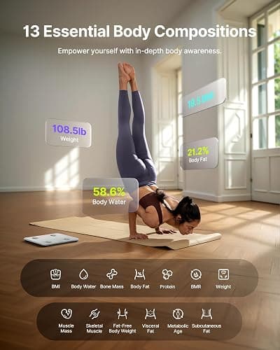 FITINDEX Smart Scale for Body Weight, FSA&HSA Eligible, Scale with BMI, Body Fat, Muscle Mass, Bluetooth,13 Body Composition Analyzer, Sync APP, Digital Bathroom, 400lb, White thumbnail 3