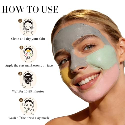 Pjordo 4 Pcs Clay Mask for Face(360g in total), Turmeric Vitamin C, Dead Sea Mud, Green Tea Avocado, Rose, Face Mask Skincare for Pore Cleansing, Facial Clay Mask Set Gifts for Women, 3.17 Oz Each thumbnail 8