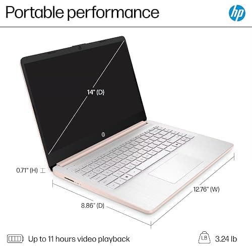 HP 14” Laptop Ultra-Portable Computer 2026 Student Business, MS Office, Copilot AI, Intel 4-Core CPU, 4GB RAM, 628GB Storage (128GB UFS+500GB Ext), Long Battery, MaxsolAccessory, Win 11 Pro, Rose Gold thumbnail 9