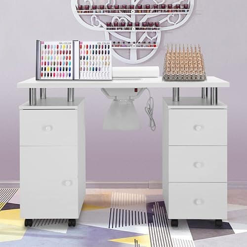 OmySalon Manicure Table Nail Desk for Nail Tech, Nail Table Beauty Salon Station w/Electric Dust Collector Acetone Resistant w/Lockable Wheel,Arm Rest thumbnail 2