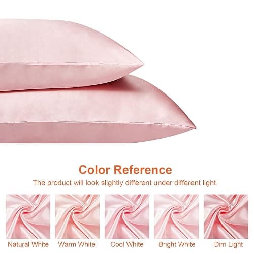 EHEYCIGA Satin Pillow Cases 2 Pack Pink, Silky Pillowcases for hair and skin with Envelope Closure, Standard Size, 50x75 cm thumbnail 4