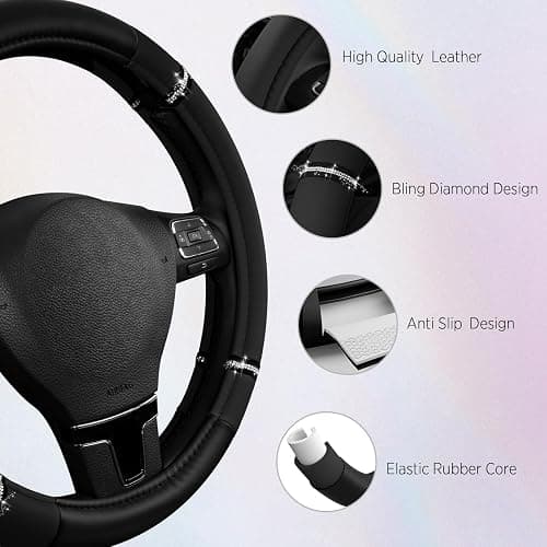 Road Comfort Leather Steering Wheel Cover – Premium Anti-Slip Car Steering Wheel Grip Cover – Universal Fit for 14.5”–15” Cars, Trucks & SUVs - Black thumbnail 4
