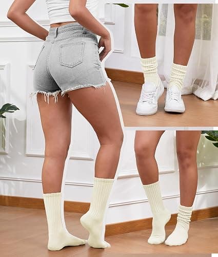 Acomono Scrunch Crew Socks 3 Pack – Retro Slouchy Cotton Calf Socks for Men & Women Cushioned Solid Stacked Boot & Sneaker thumbnail 4