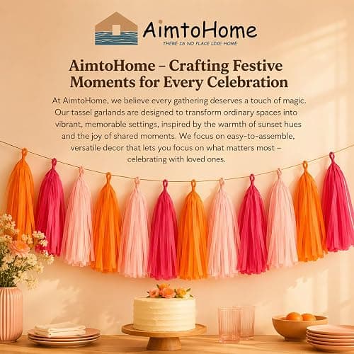 AimtoHome 15PCS Tissue Paper Tassel Garland,Hot Pink Pink Orange | Streamer Banner for Sunset Party, Birthday, Baby Shower, Graduation, Bachelorette, Classroom Hanging Decoration thumbnail 6
